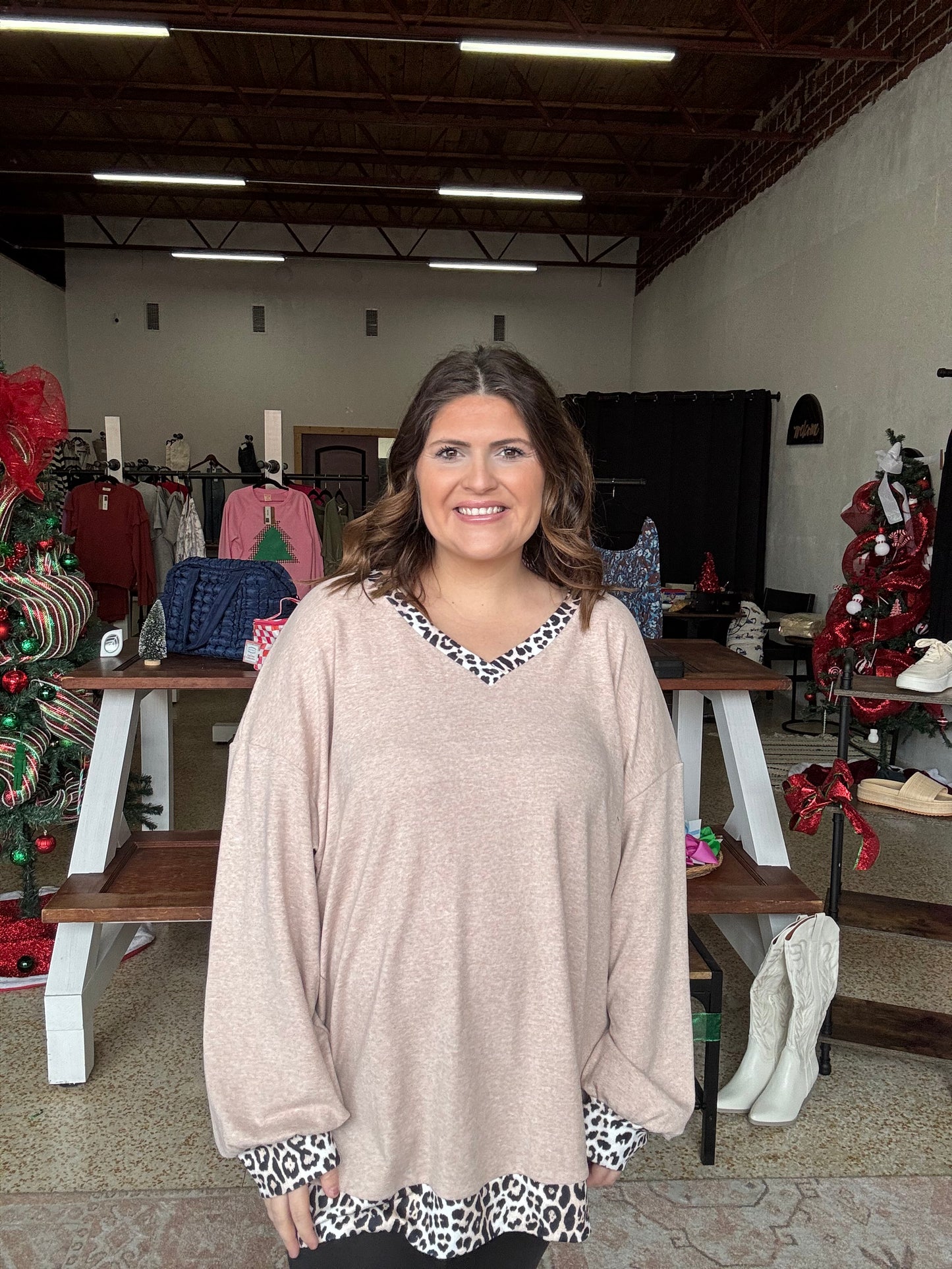Neutral and Cheetah Curvy Top