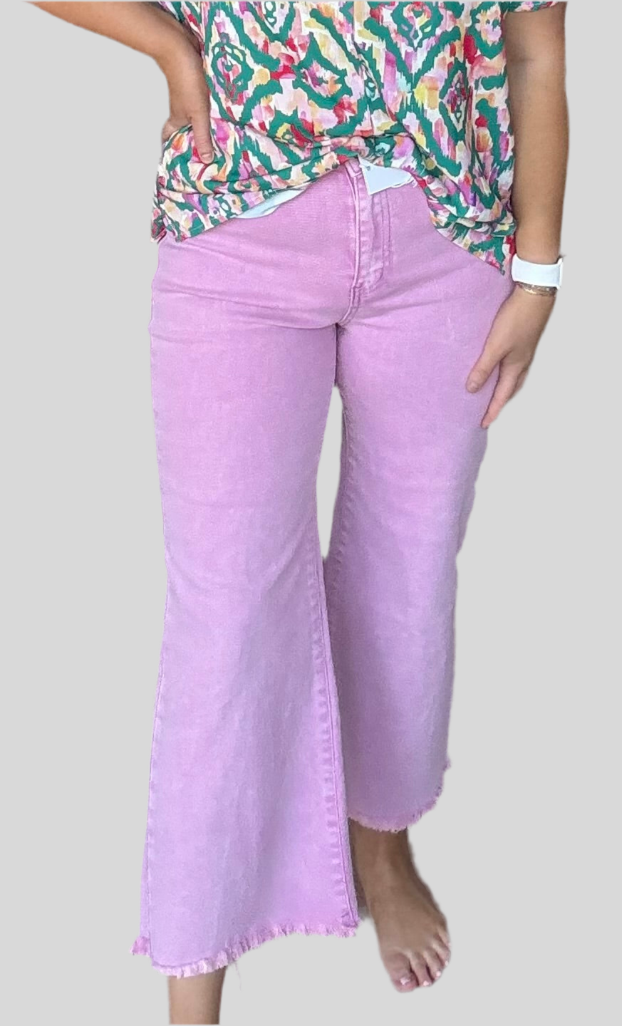 Mauve High Waisted Frayed Hem Straight Pants