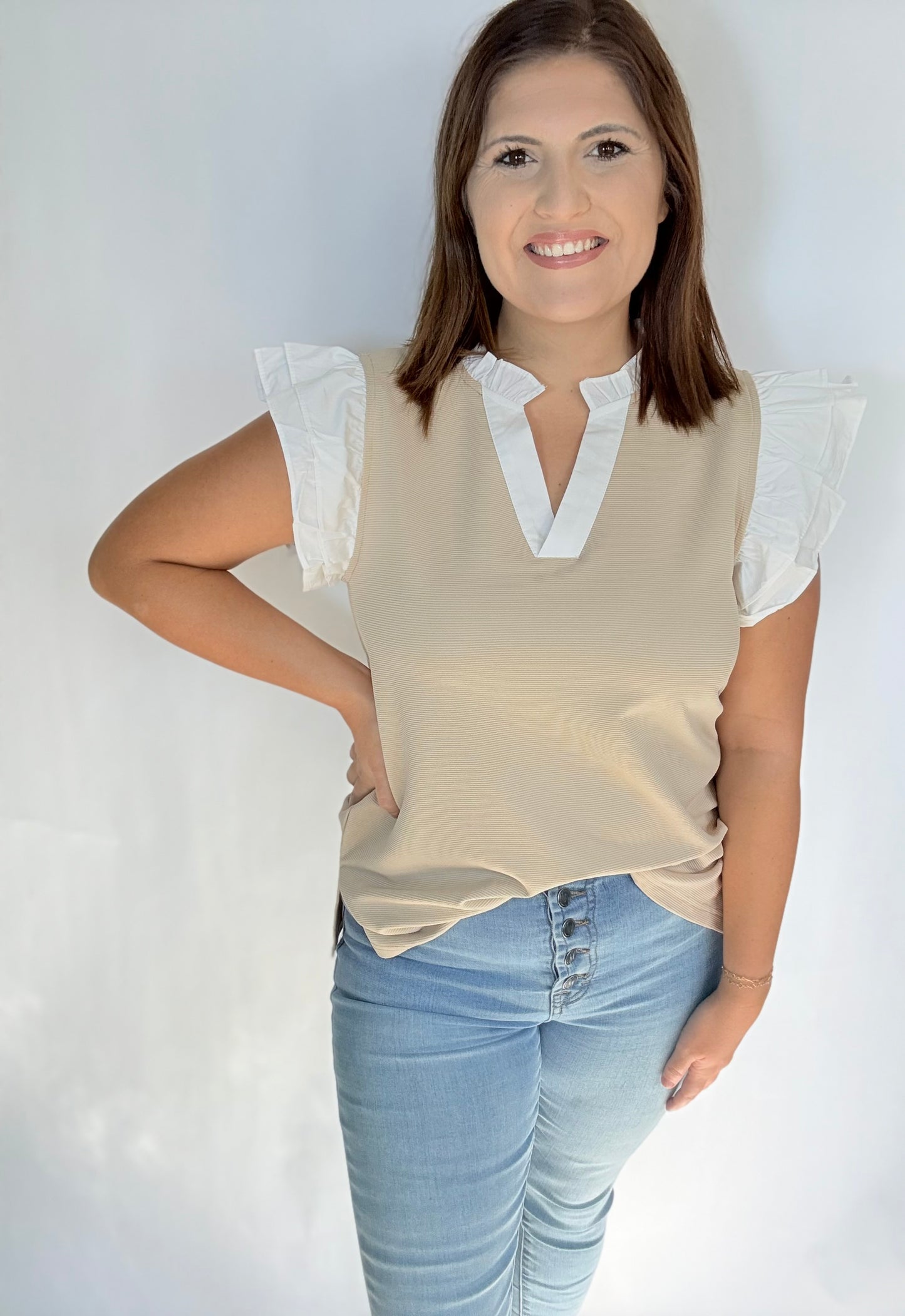 Beige And Ruffle Top