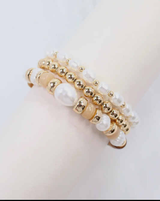 Bowie beaded and Pearl Bracelet Set