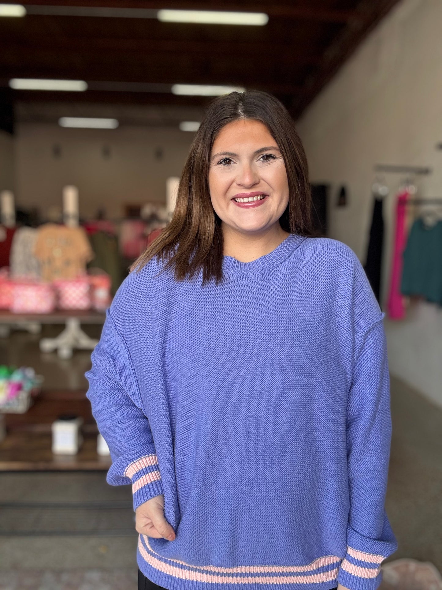 Periwinkle and Pink Curvy Sweater