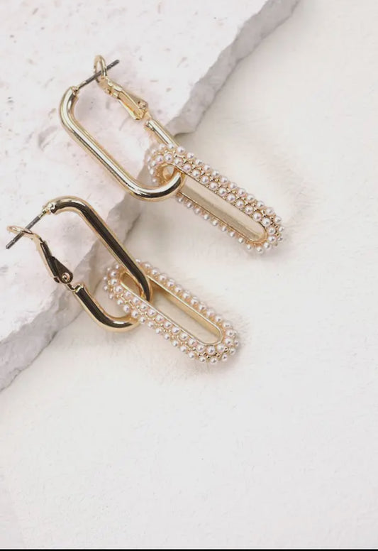 Gold Pearl Link Chain Earrings