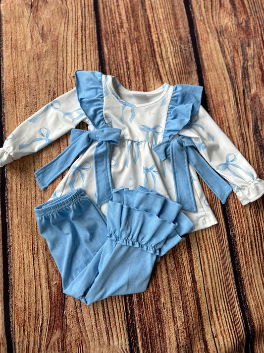 Blue Bow Pants Set