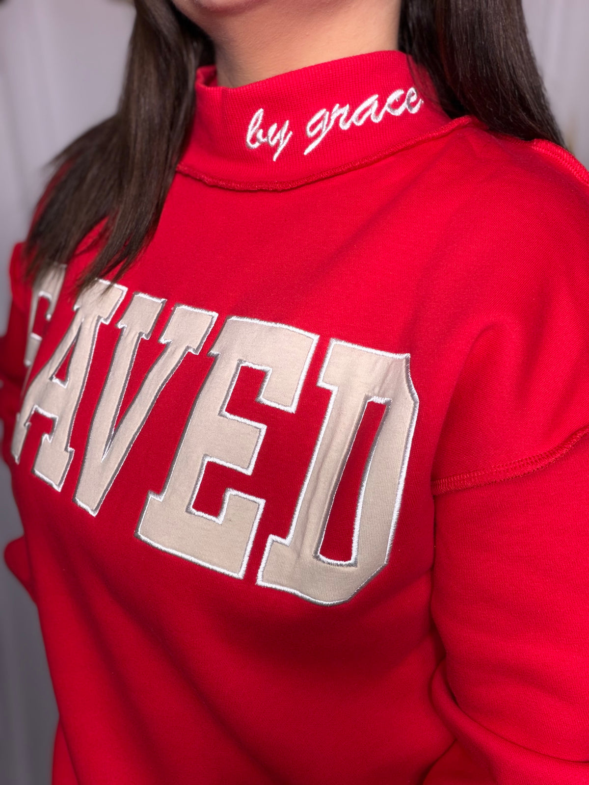 Saved by Grace mockneck pullover