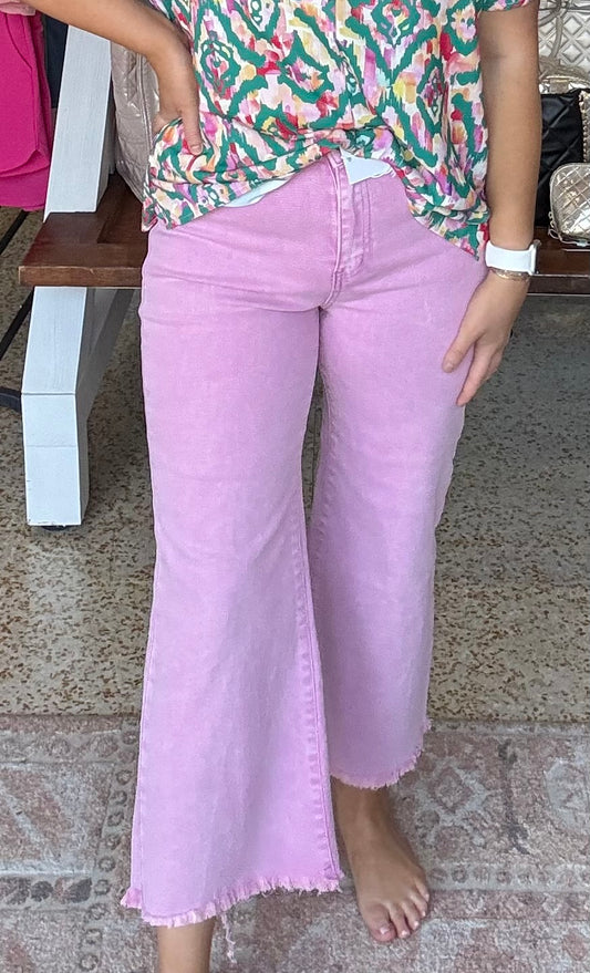 Mauve High Waisted Frayed Hem Straight Pants