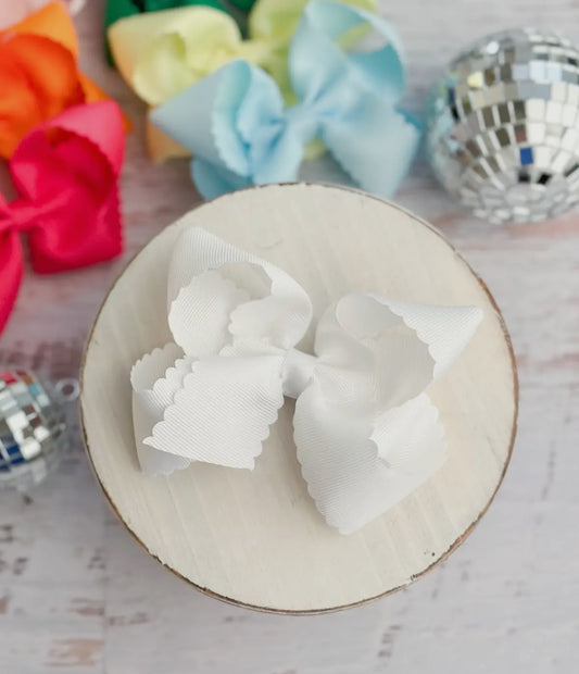 Scalloped White Hair Bow