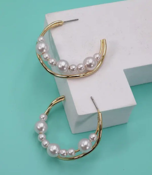 Wavy Pearl Hoops