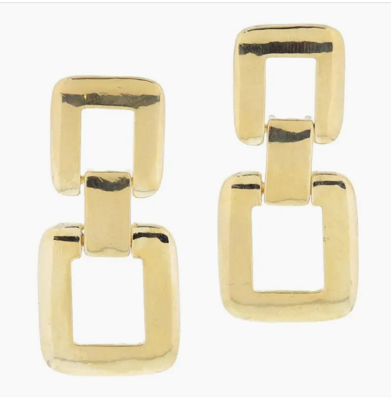 Gold Plated Thick Linked Open Square Earrings