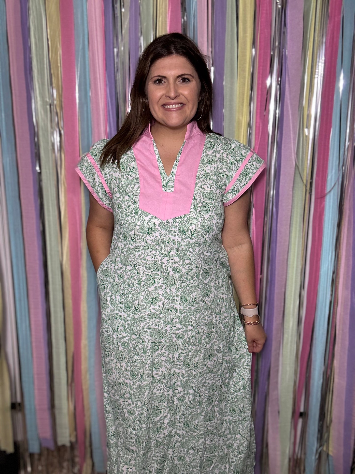 Green Lillies Midi Dress