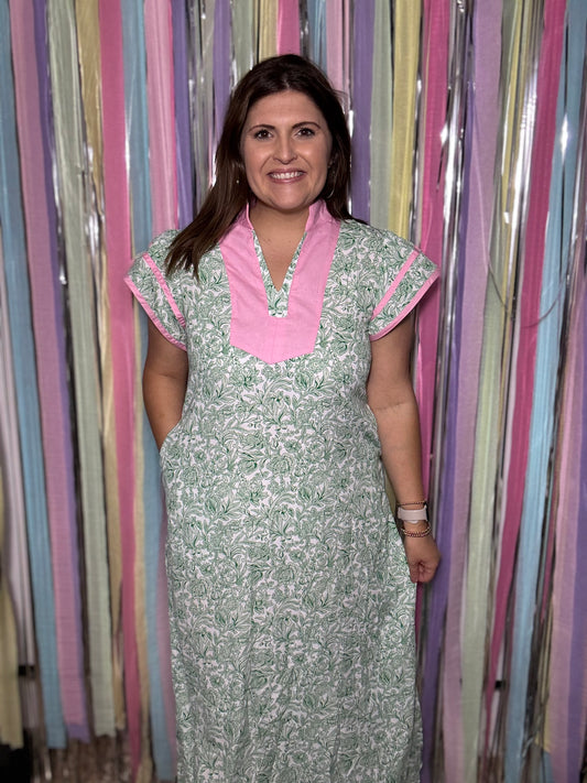 Green Lillies Midi Dress