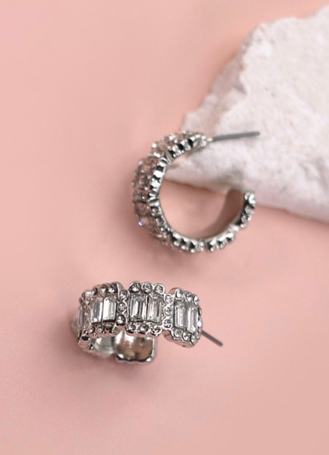 Baguette Rhinestone Hoops