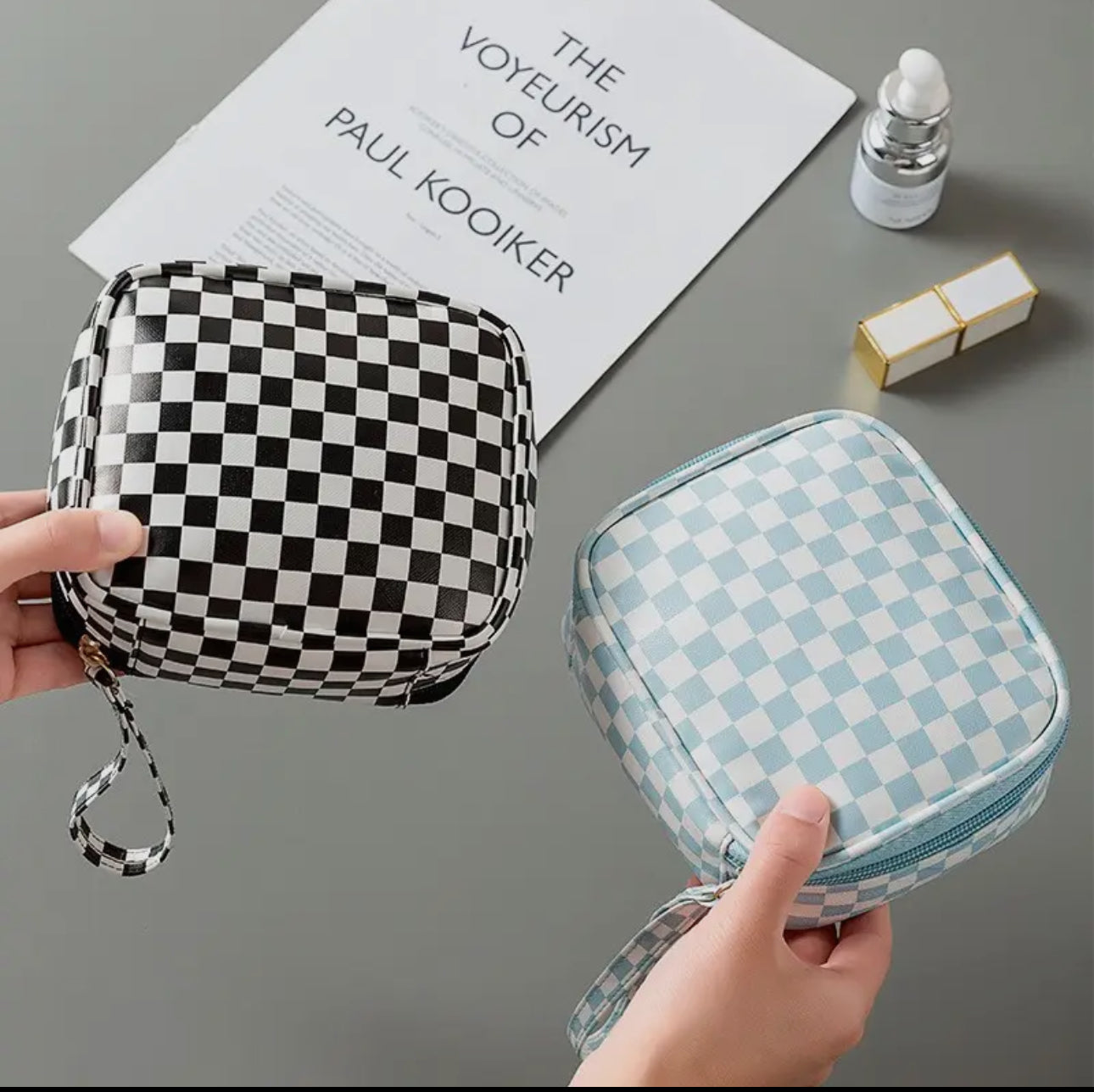 Travel Checker Makeup Square Bag