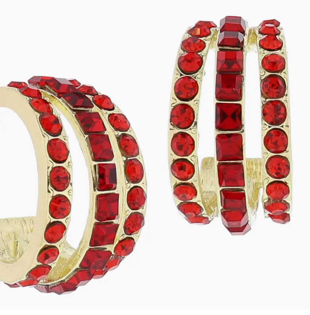 Ruby Red Gold Jeweled Hoops