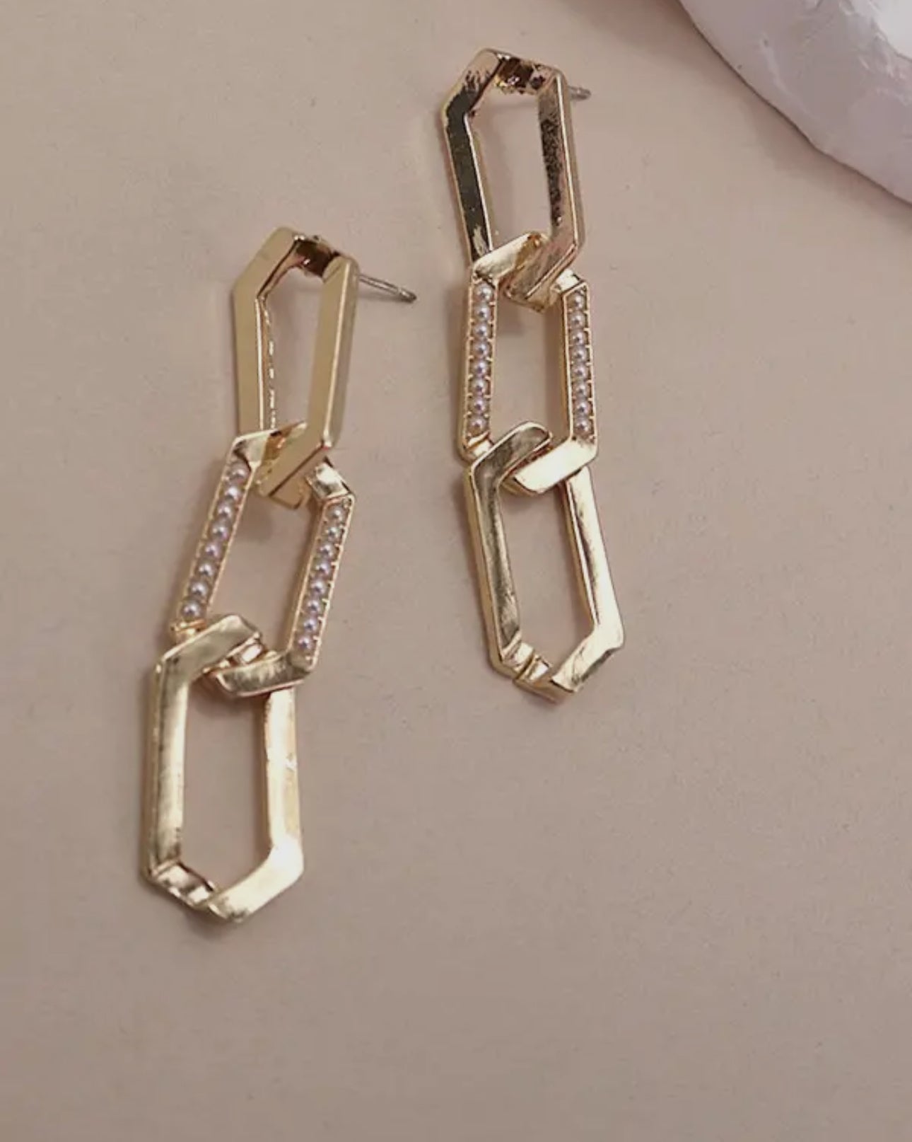 Pearl Embelllished Link Drop Earrings