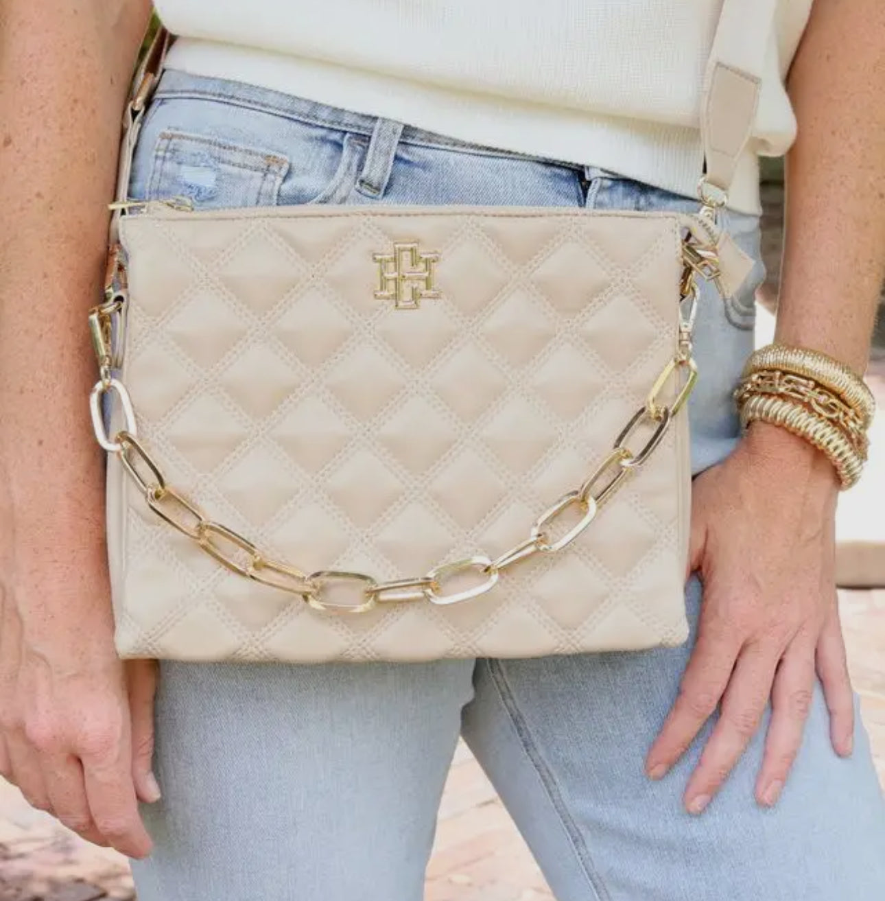 Caroline Hill Nude Quilted Crossbody