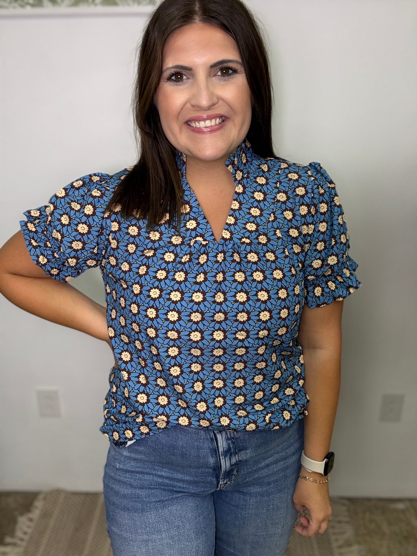 Rust and Blue Bloom Top