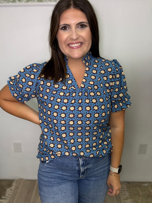 Rust and Blue Bloom Top