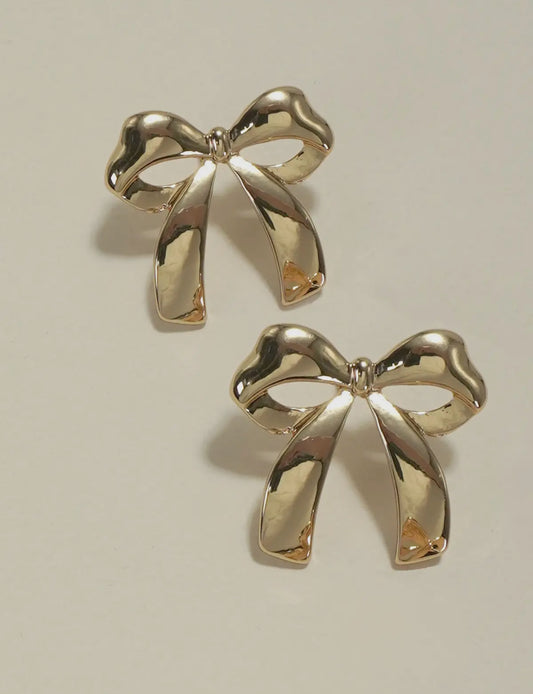 Shiny Gold Bow Stud Earrings