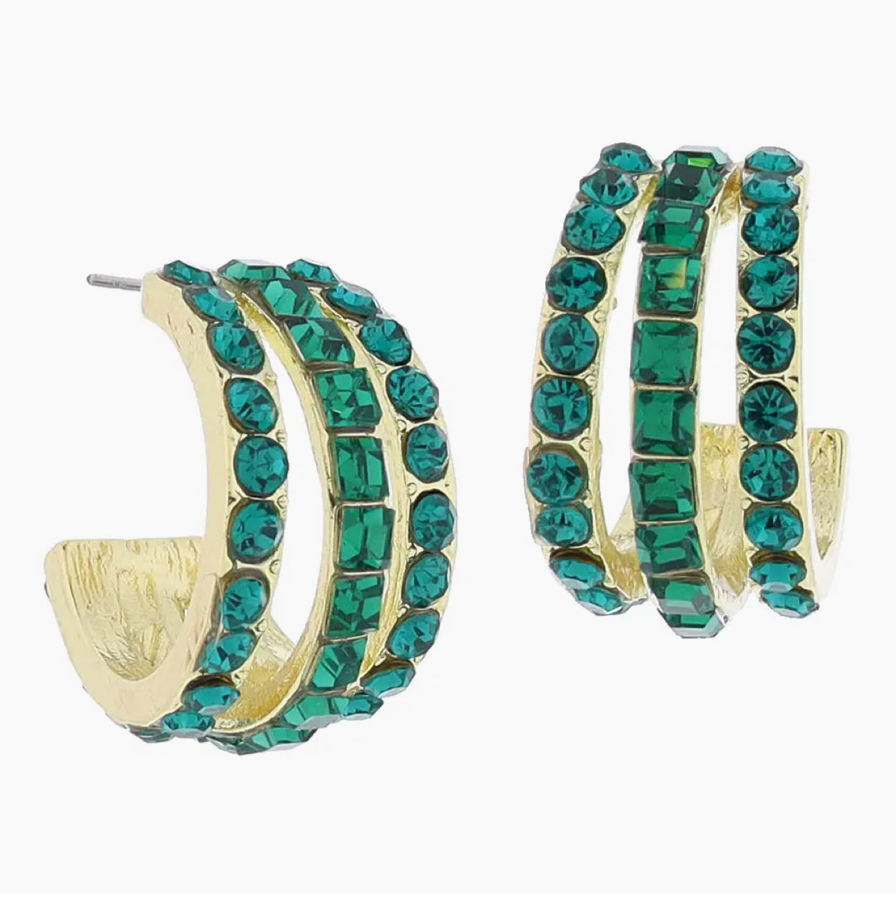 Emerald Jeweled Gold Hoops